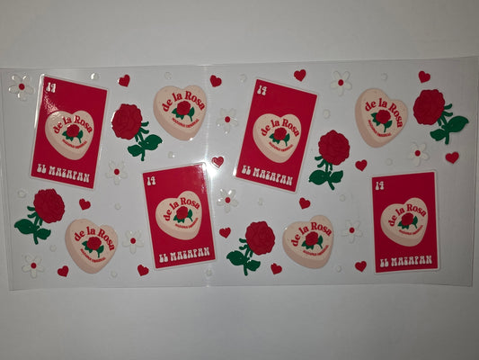Red Rose & Heart "De la Rosa" Mazapan Inspired Tumbler Wrap | Vintage Mexican Candy Design