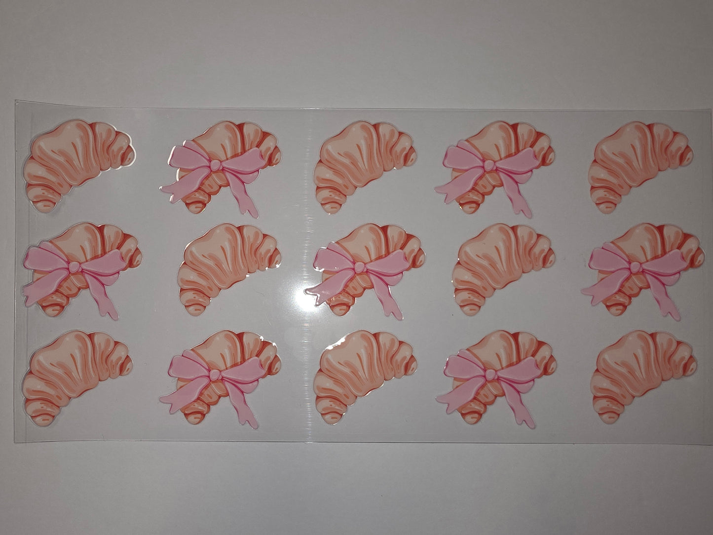 Cute Croissant Tumbler Wrap with Pink Bows - Bakery Pastry Drinkware Design