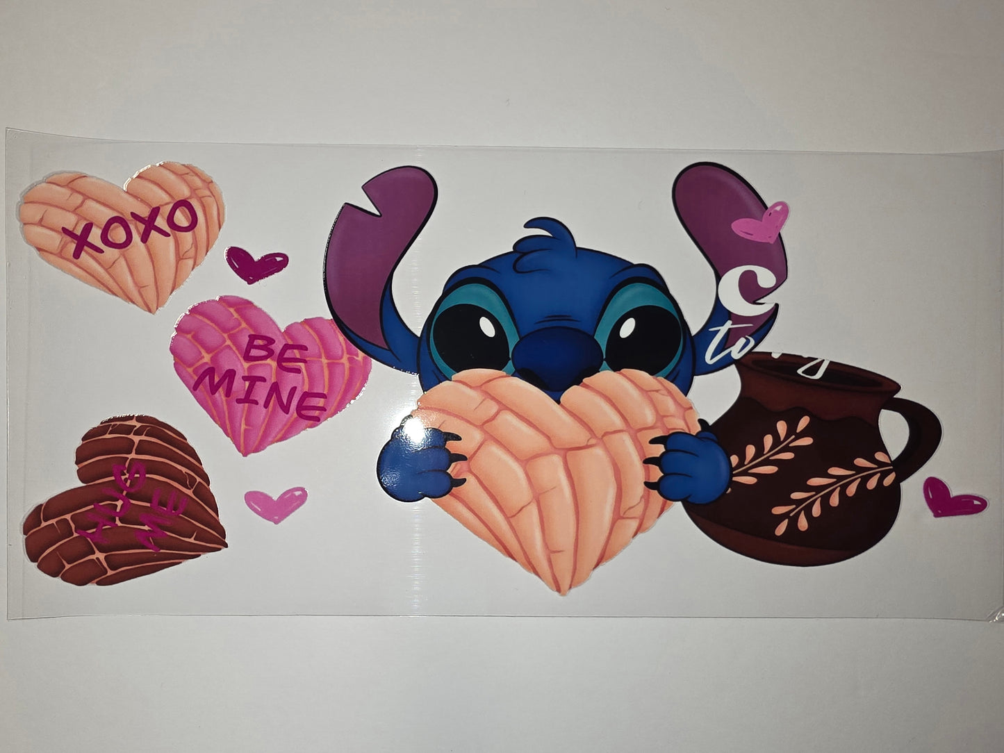 Cute Stitch "Concha" Heart Valentine Tumbler Wrap | Pink, Peach, Brown