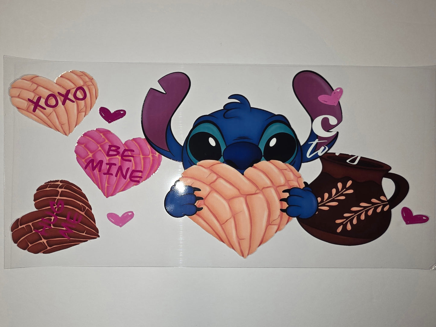Stitch Concha Heart Valentine Tumbler Wrap - Pink, Peach, Brown, Blue