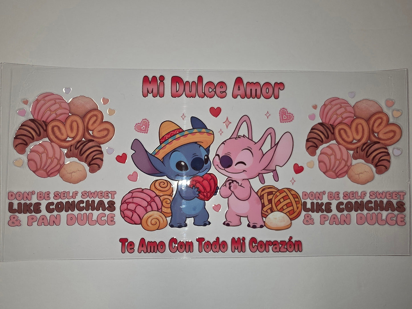Cute Stitch & Angel Conchas & Pan Dulce Tumbler Wrap | "Mi Dulce Amor" "Te Amo"
