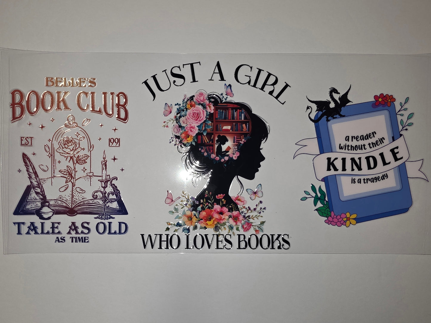 Book Lover Tumbler Wrap | "Just a Girl Who Loves Books" & Kindle Design