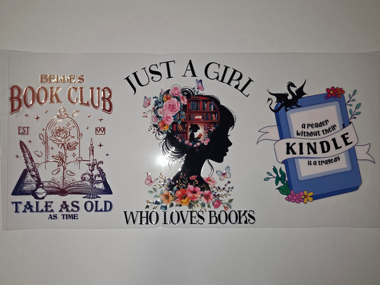 Book Lover Tumbler Wraps | Floral Silhouette, Kindle Quote & Book Club Designs