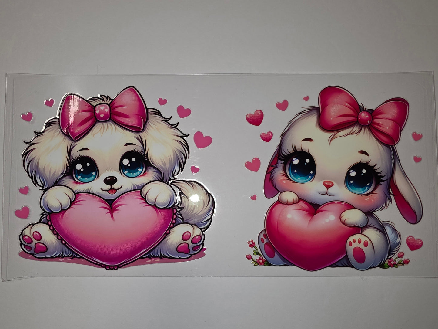 Cute Puppy & Bunny Holding Pink Hearts Tumbler Wrap | Valentine's Day Drinkware Design