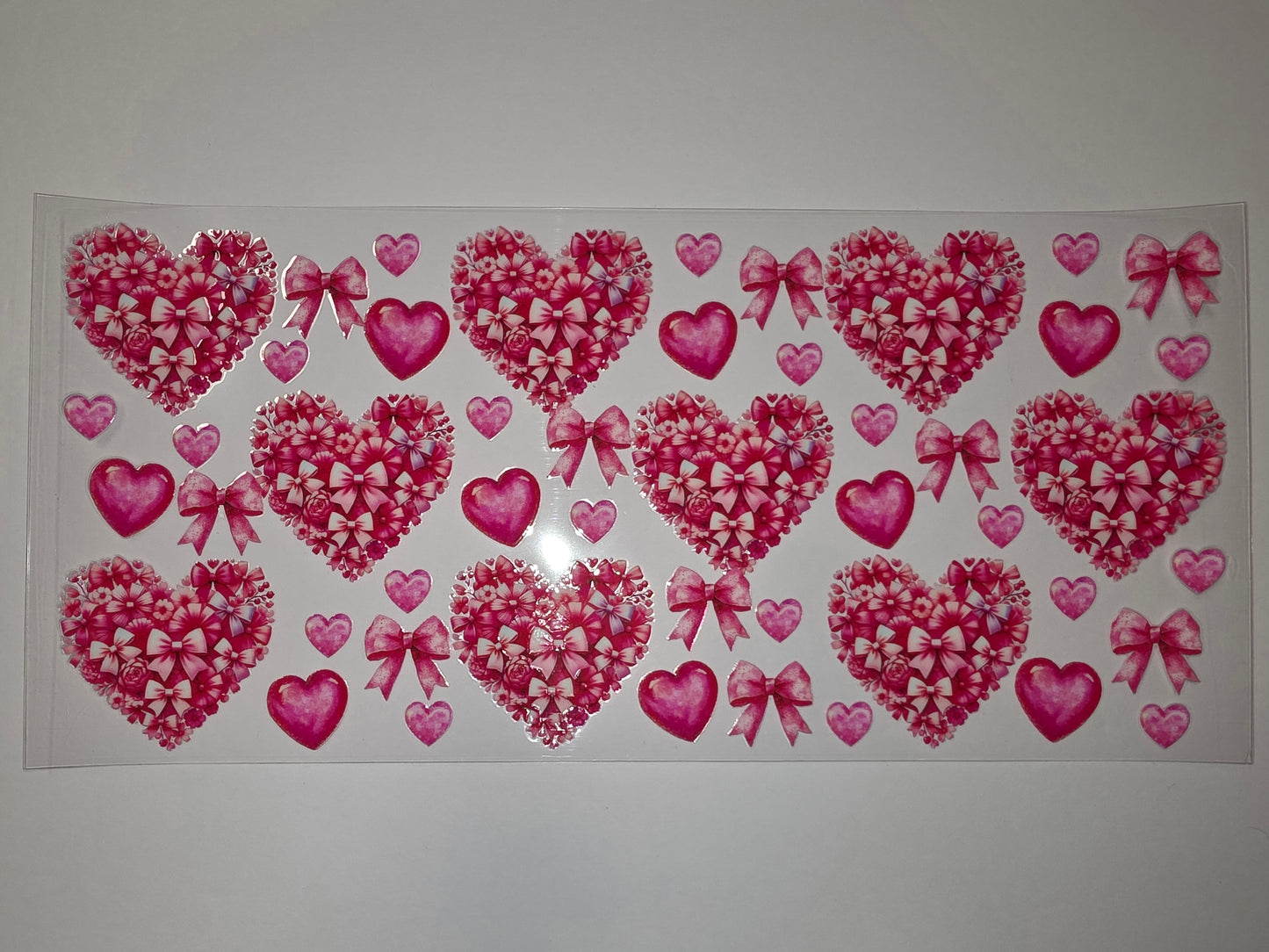 Pink Floral Heart & Bow Tumbler Wrap | Valentine's Day Drinkware Design