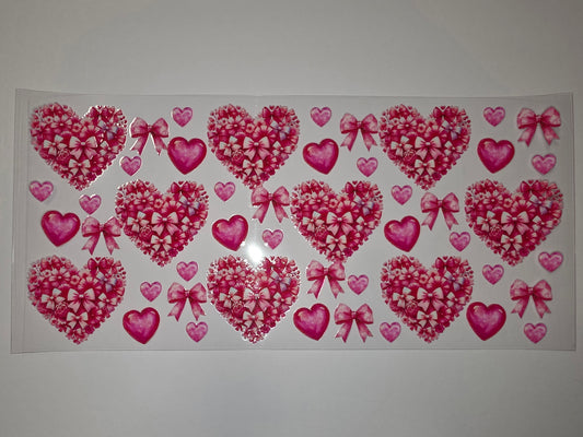 Pink Floral Heart & Bow Tumbler Wrap | Valentine's Day Drinkware Design