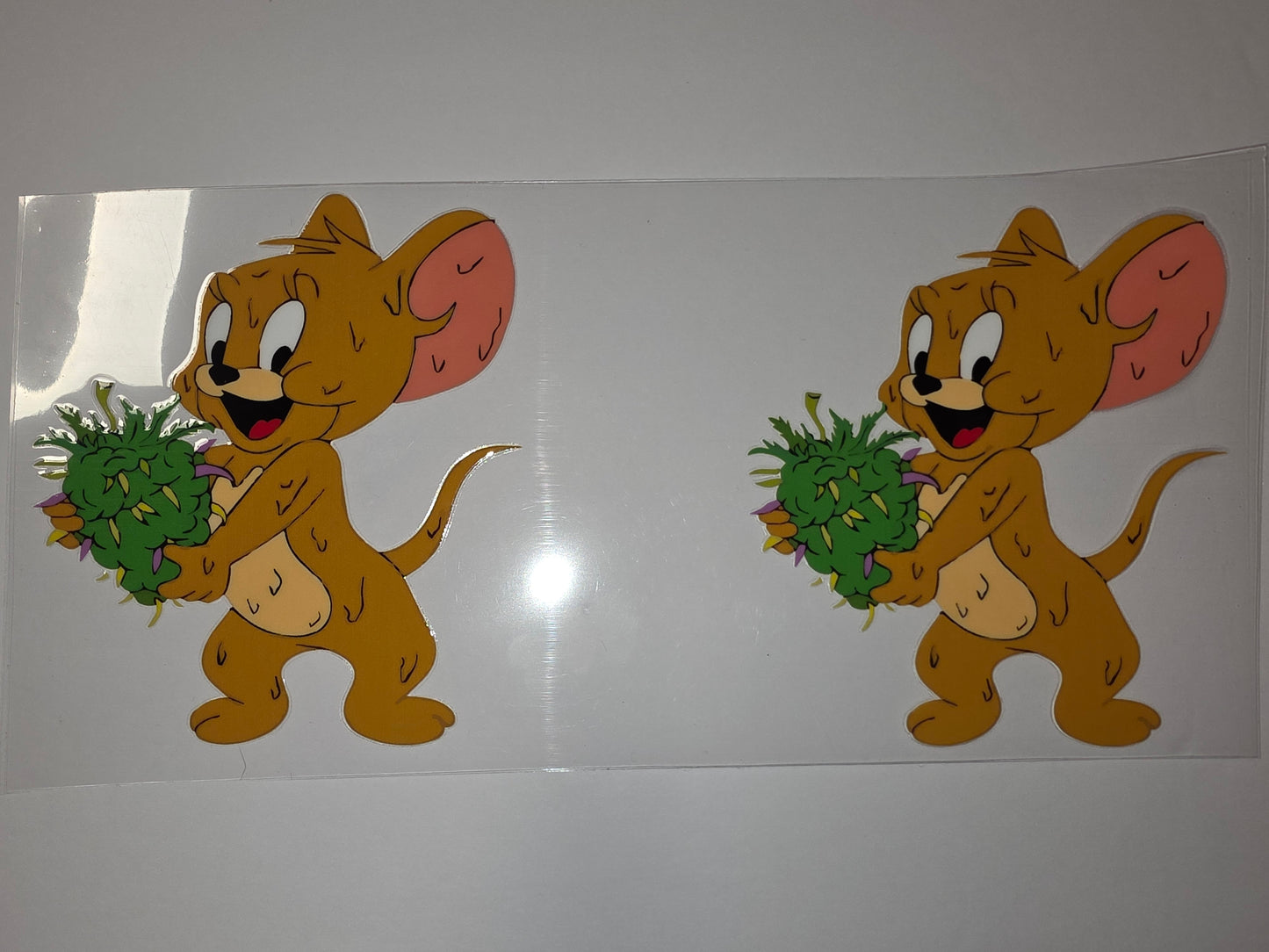 Jerry Mouse Holding Green Bud Tumbler Wrap | Cartoon Character Drinkware Design