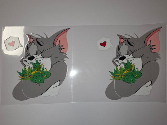 Tom Cat Holding Flowers Tumbler Wrap | Cartoon Character Drinkware Design | Cute Gift Idea