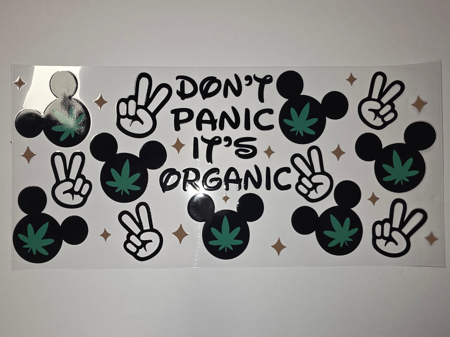 Don't Panic It's Organic Mickey Weed Leaf Tumbler Wrap | Peace Sign & Stars Design