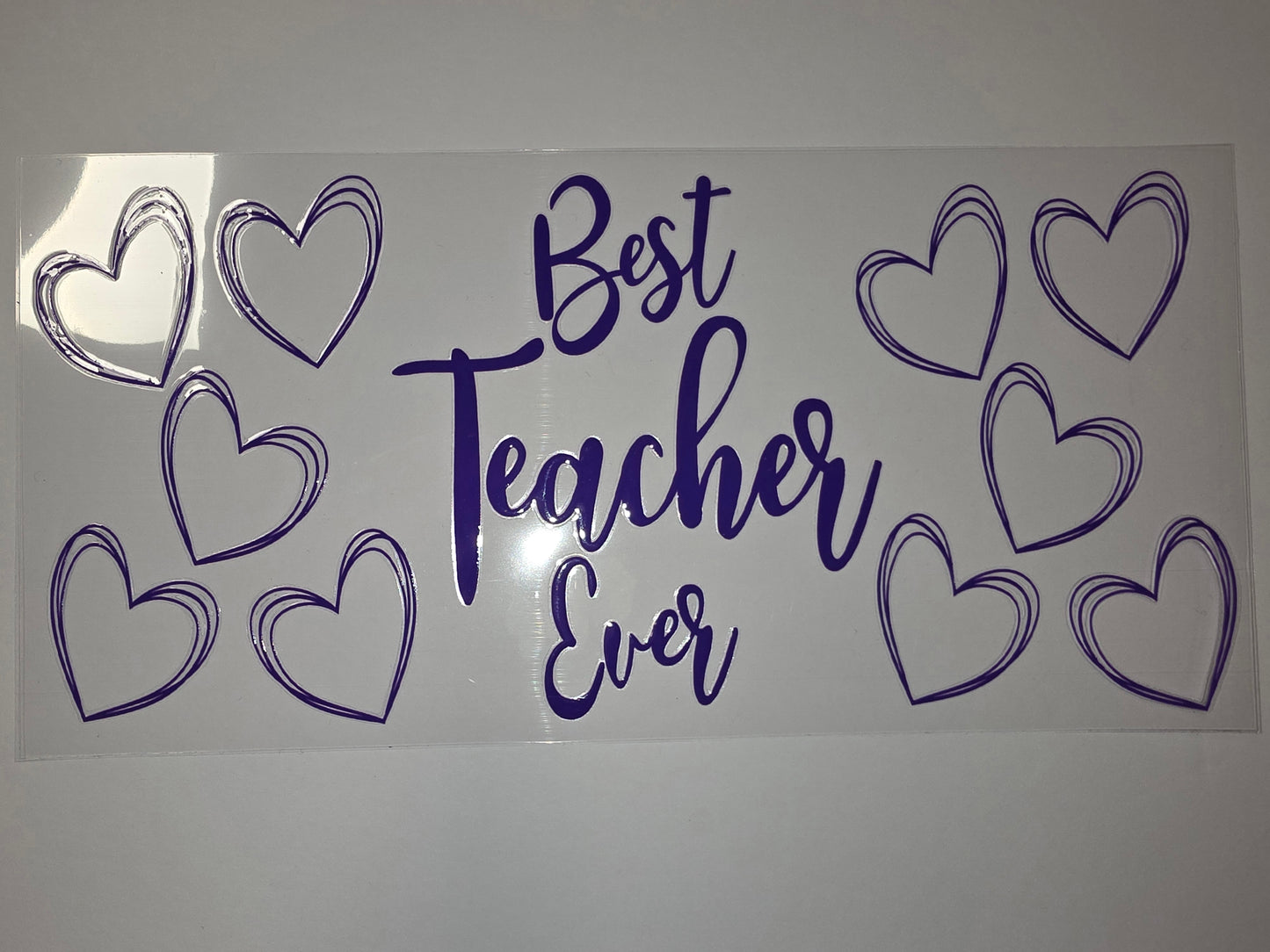 Purple "Best Teacher Ever" Heart Tumbler Wrap | Teacher Gift | Sublimation Design