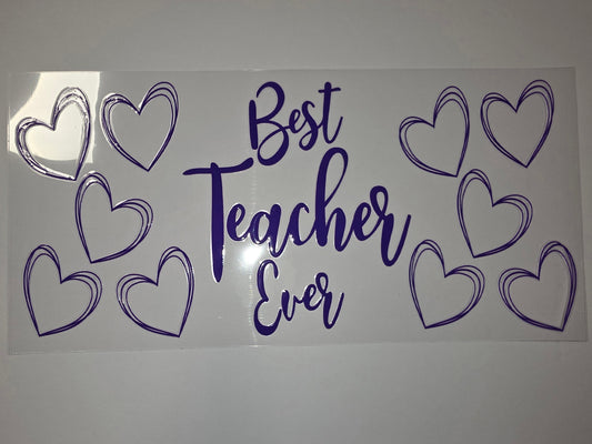 Purple "Best Teacher Ever" Heart Tumbler Wrap | Teacher Gift | Sublimation Design