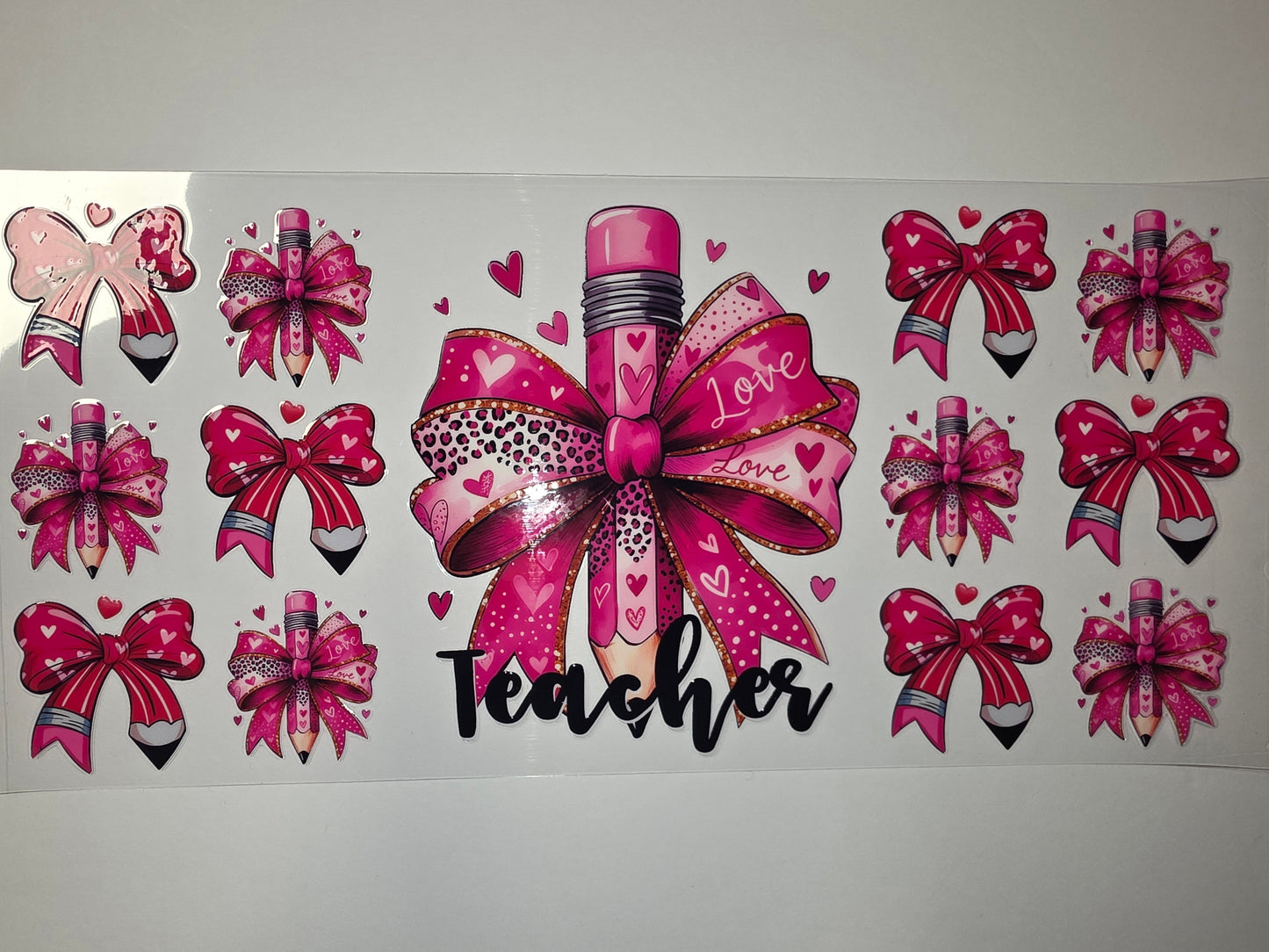 Pink Teacher Pencil Bow Tumbler Wrap - Valentine's Day & Back to School Design