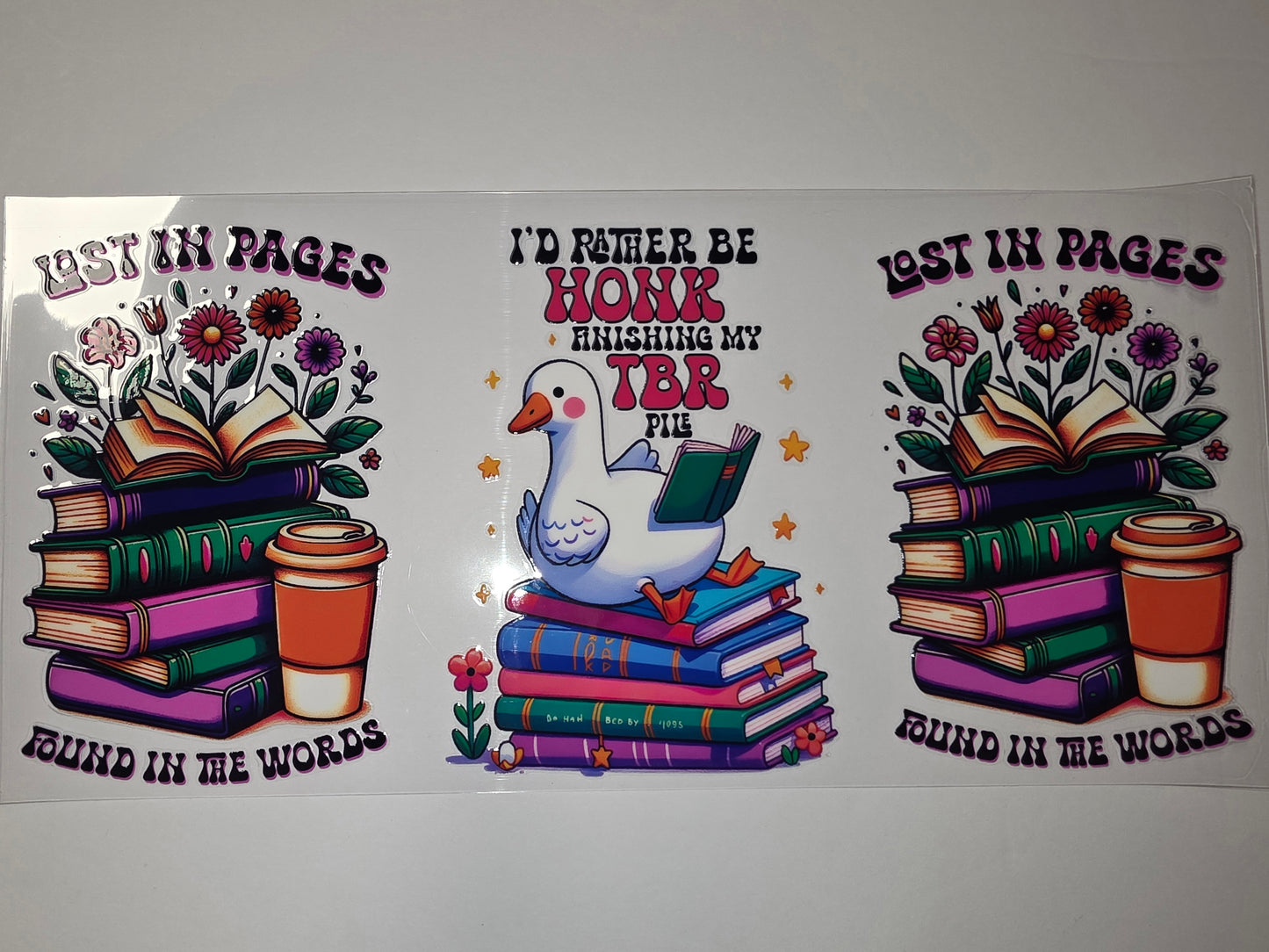 Cute Duck Reading Books Tumbler Wrap | "Lost in Pages" "Found in Words" Design
