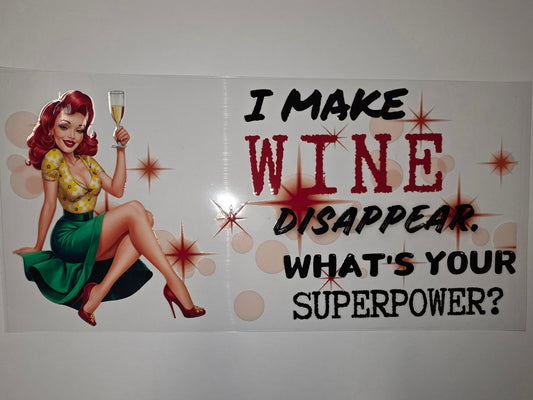 Retro Pin-Up Girl Wine Tumbler Wrap - "I Make Wine Disappear" - Fun Drinkware Design