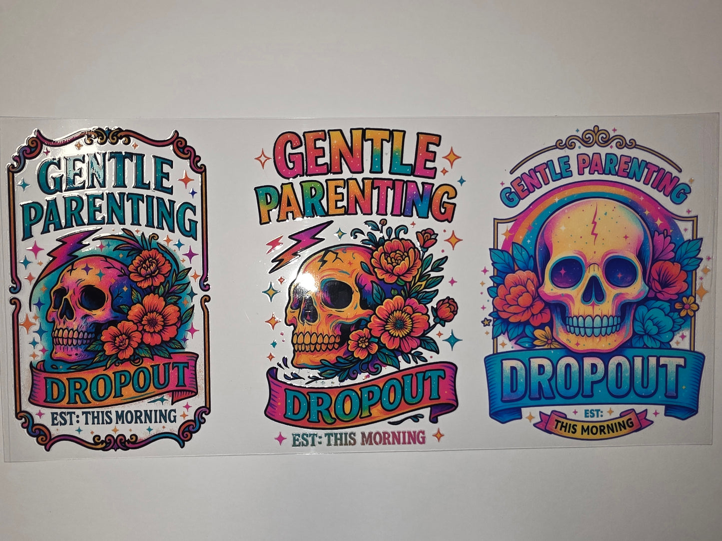 Gentle Parenting Dropout Skull Tumbler Wrap - Vibrant Floral & Rainbow Design
