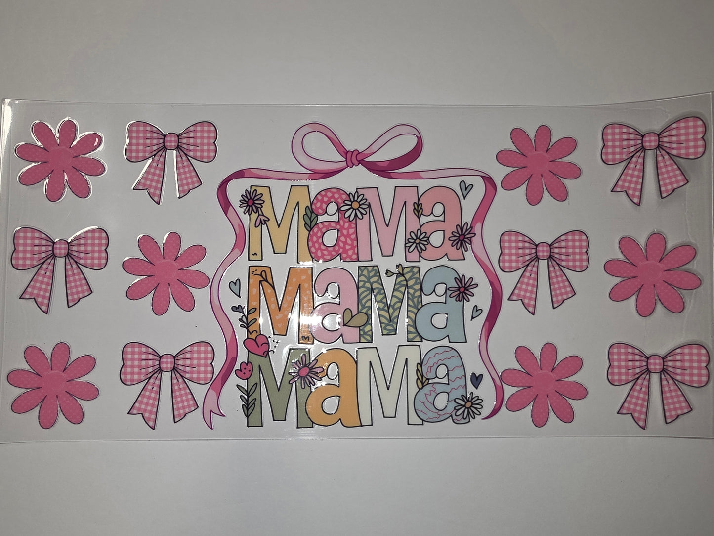 Boho Mama Tumbler Wrap - Pink Flowers & Gingham Bows