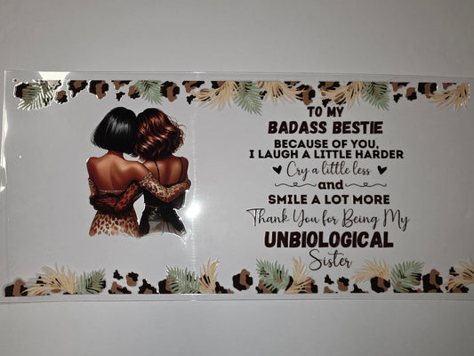 Badass Bestie Unbiological Sister Tumbler Wrap | Leopard Print & Tropical Leaves