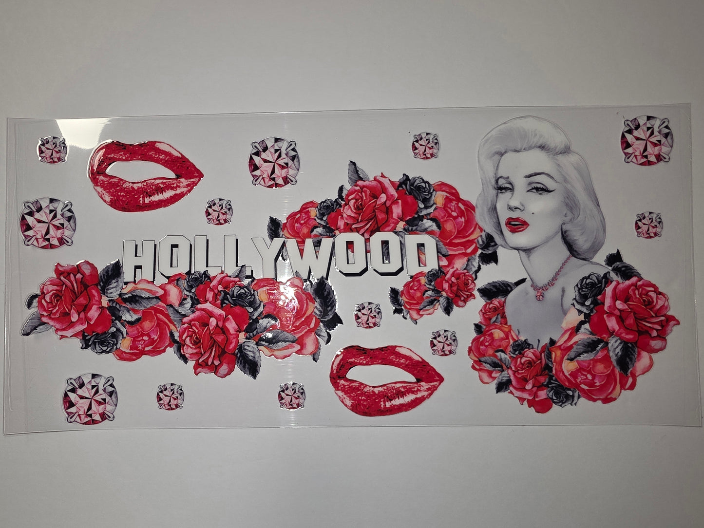 Hollywood Glam Marilyn Monroe Red Roses Diamond Lips Tumbler Wrap - Vintage Starlet Design