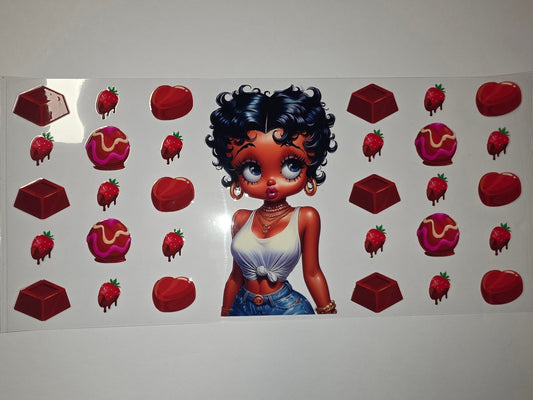 Retro Cartoon Character with Chocolate & Strawberry Tumbler Wrap | Red & Pink Design