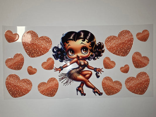 Betty Boop Glitter Hearts Tumbler Wrap | Rose Gold Sparkle Drinkware Design