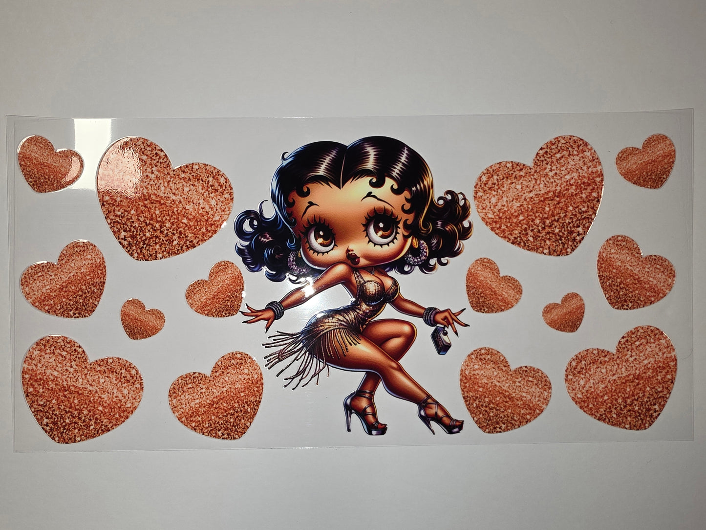 Betty Boop Glitter Hearts Tumbler Wrap - Rose Gold Sparkle Design