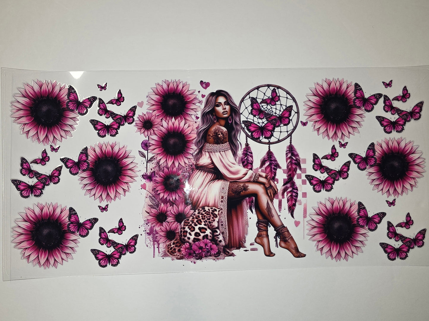 Boho Butterfly Sunflower Tumbler Wrap - Pink & Purple Dreamcatcher Design