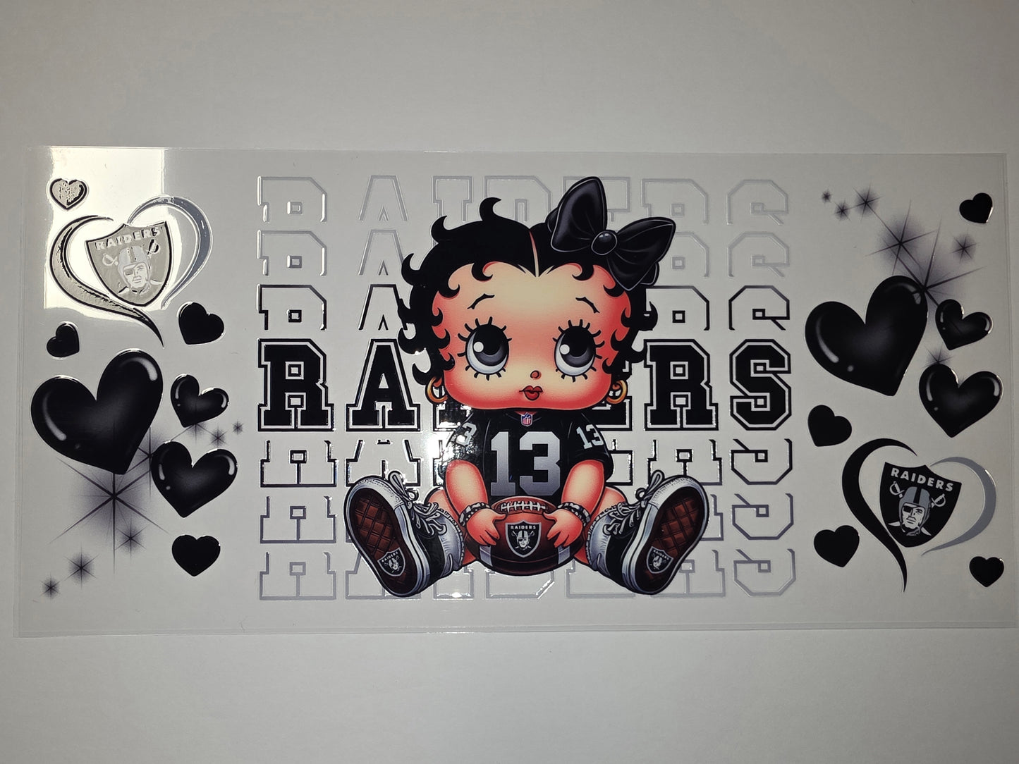 Betty Boop Raiders Fan Tumbler Wrap - Black & Silver Football Design