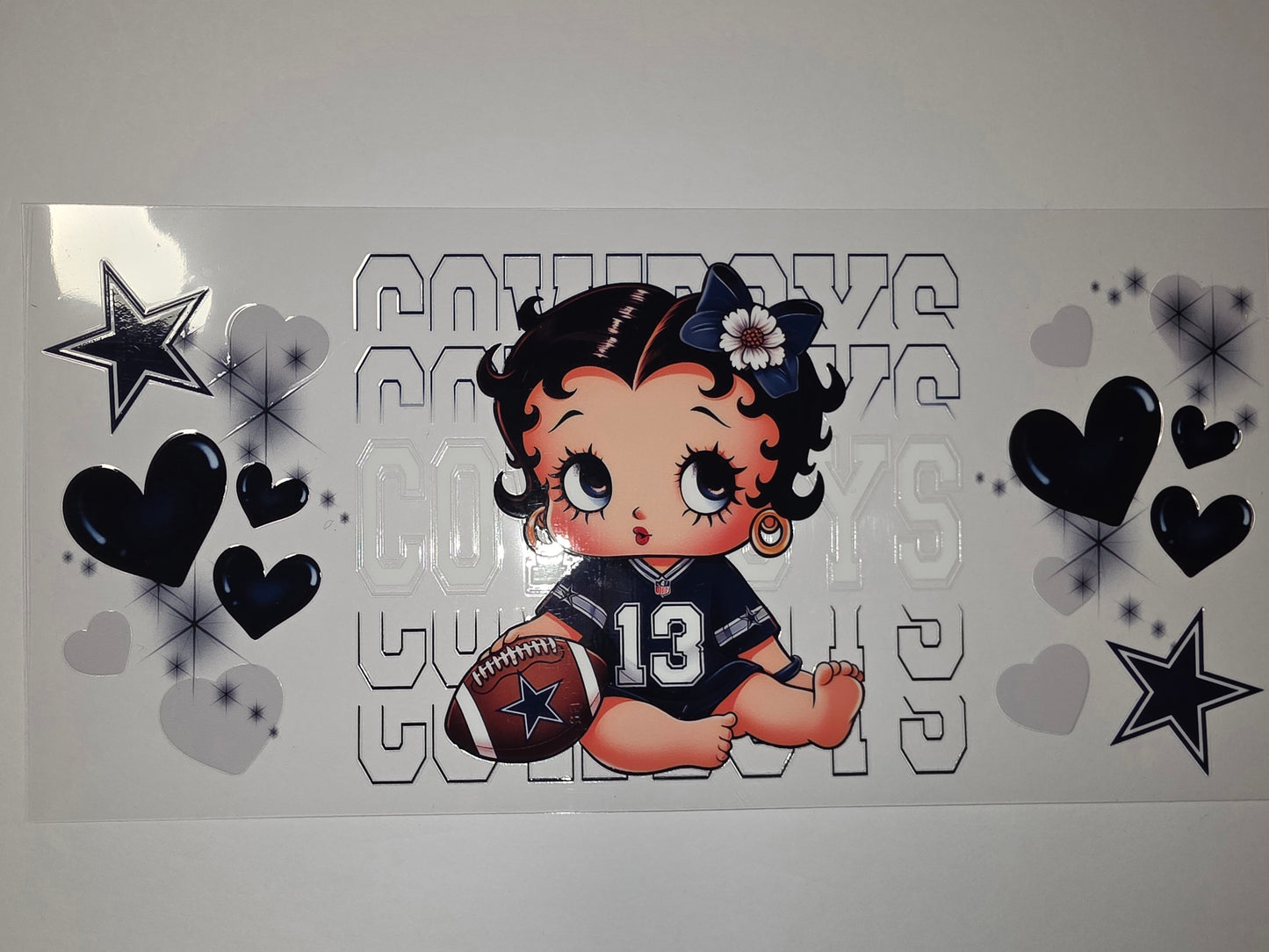 Betty Boop Dallas Cowboys Football Tumbler Wrap | Navy Blue & Silver Stars & Hearts