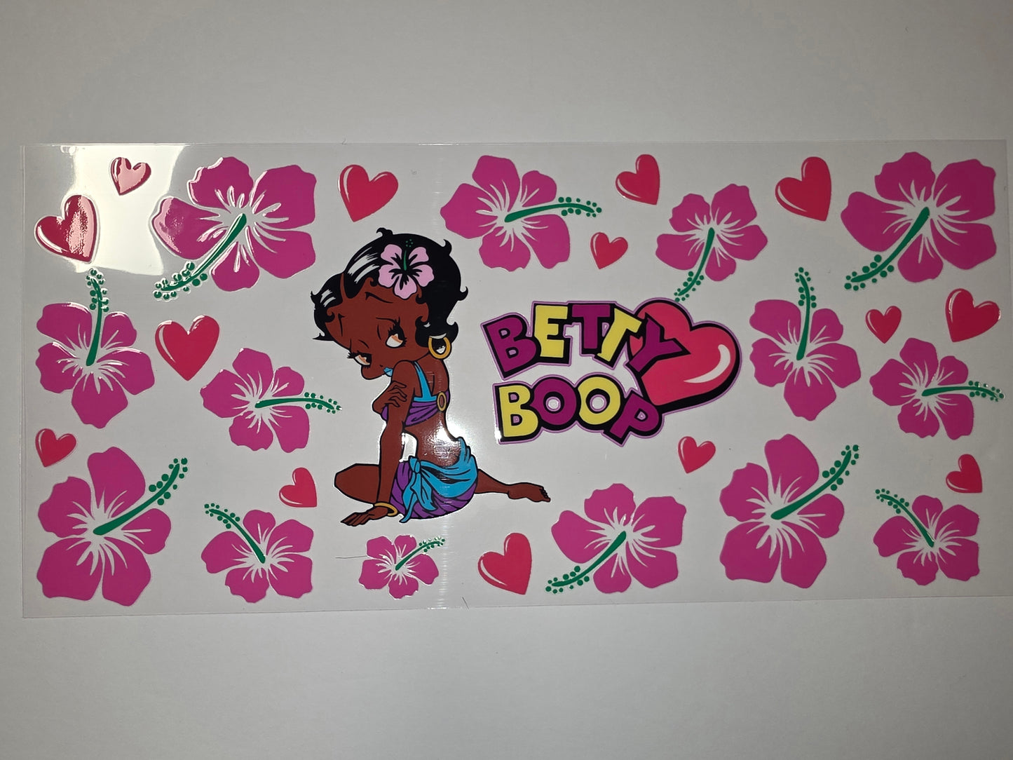 Betty Boop Hibiscus Flower & Heart Tumbler Wrap | Pink Tropical Drinkware Decal