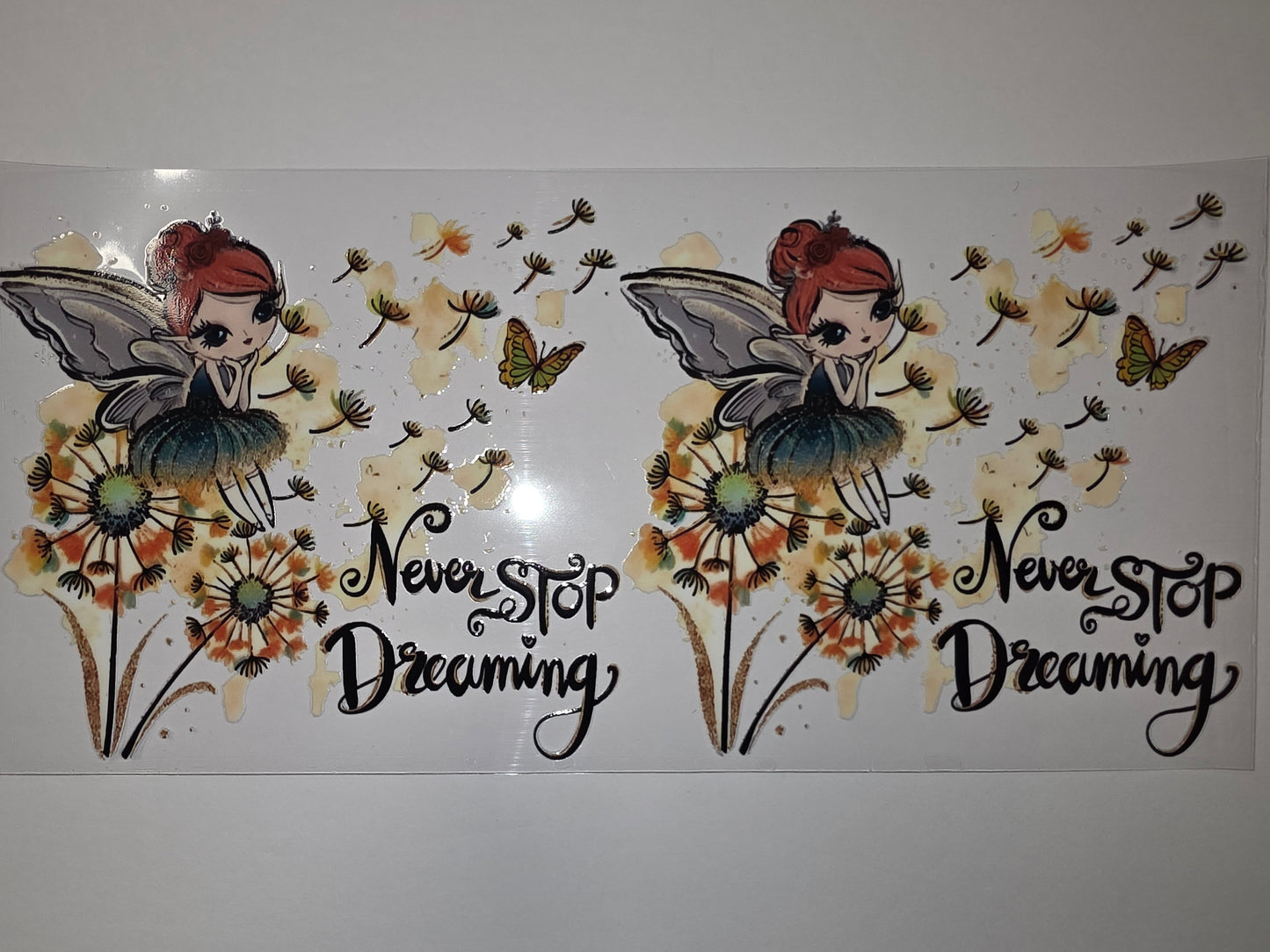 Fairy & Dandelion "Never Stop Dreaming" Tumbler Wrap - Whimsical Fantasy Design