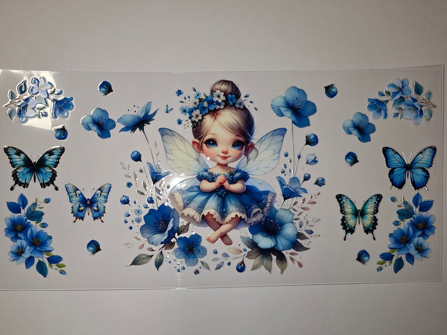 Enchanting Blue Fairy & Butterfly Tumbler Wrap | Floral Drinkware Design