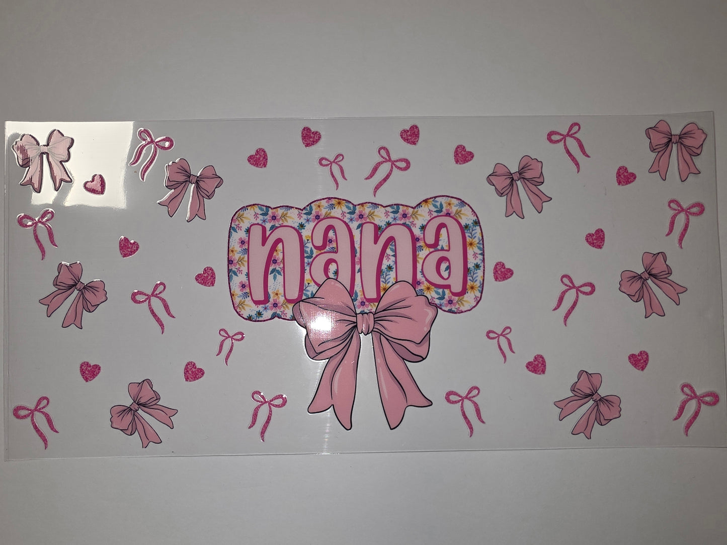 Pink Bows & Hearts Nana Tumbler Wrap | Floral "Nana" Design | Cute Drinkware Decal