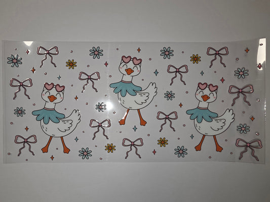 Cute Goose Tumbler Wrap Design | Pink Bows & Flowers | Kawaii Drinkware Decal