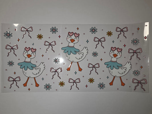 Cute Goose Tumbler Wrap | Pink Bows & Flowers | Sublimation Design