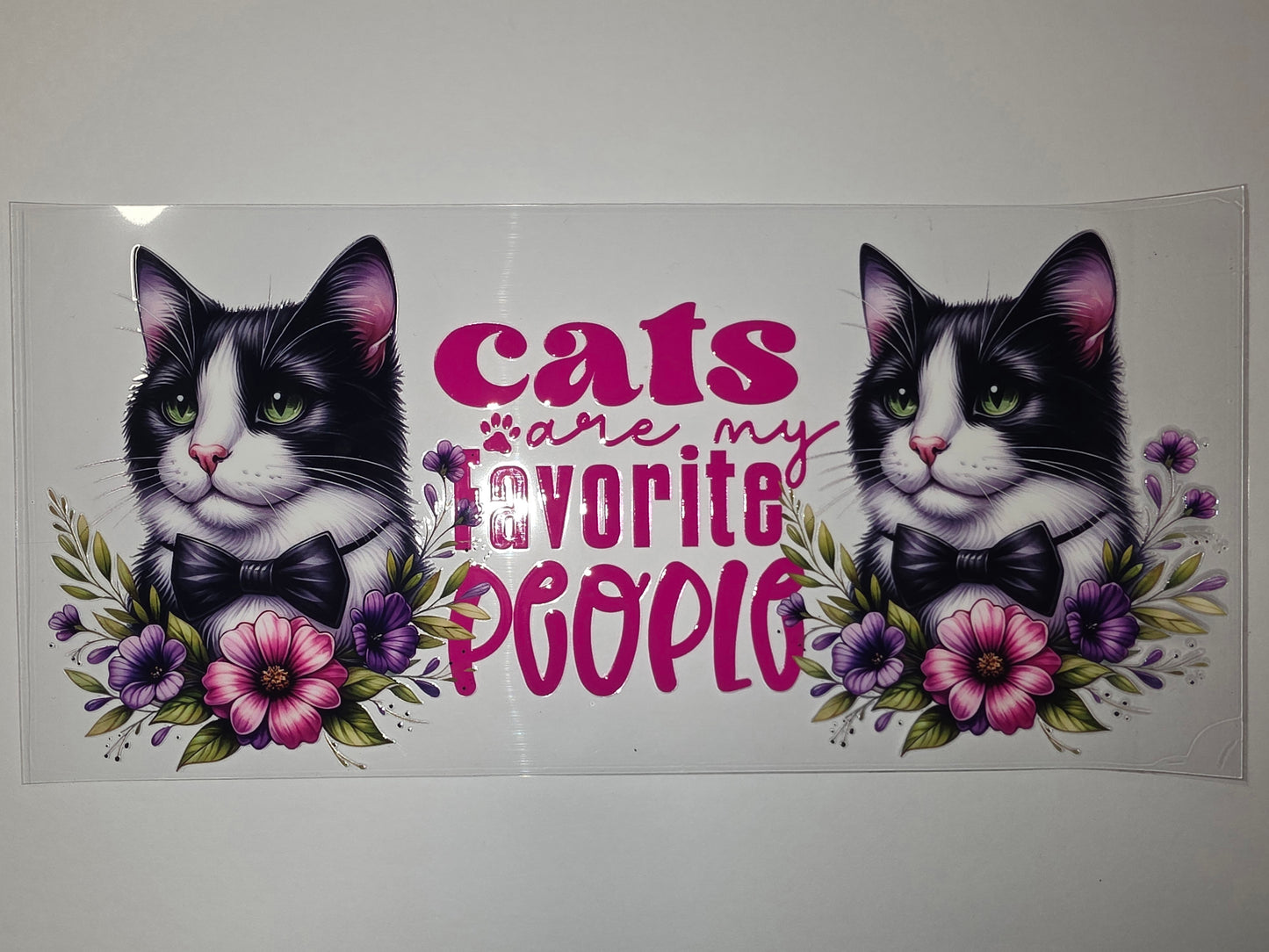 Tuxedo Cat "Cats Are My Favorite People" Tumbler Wrap - Pink Floral Design