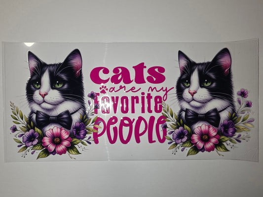 Tuxedo Cat "Cats Are My Favorite People" Tumbler Wrap - Pink Floral Design