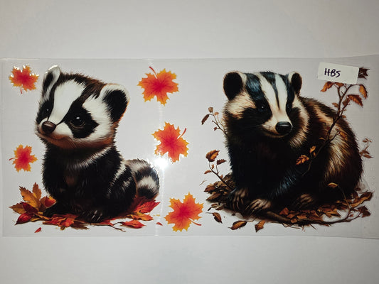 Cute Badger & Autumn Leaves Tumbler Wrap - Fall Wildlife Drinkware Design