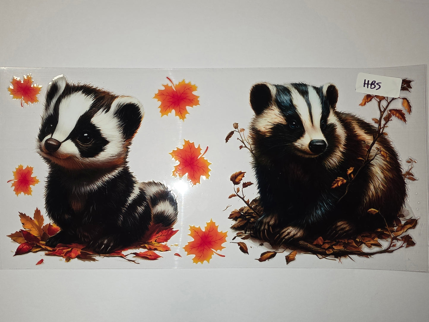 Cute Baby Badger & Adult Badger Autumn Leaf Tumbler Wrap - Fall Animal Drinkware Design