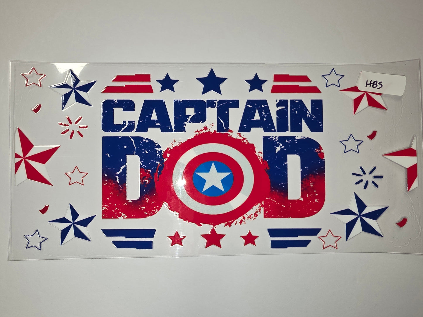 Captain Dad Tumbler Wrap - Red, White, Blue Patriotic Stars & Shield Design