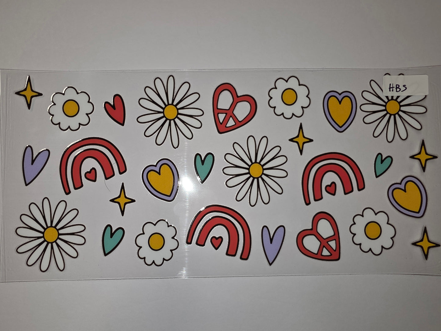 Retro Daisy Rainbow Peace Sign Heart Tumbler Wrap | Boho Groovy Drinkware Decal