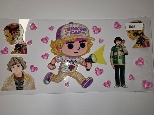 Stranger Things Hellfire Club Tumbler Wrap - Glittery Characters & Pink Hearts