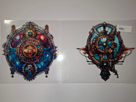 Steampunk Celestial Gear Tumbler Wrap - Ornate Blue & Gold Design