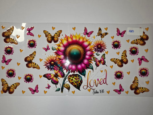 Sunflower Butterfly Tumbler Wrap - Vibrant Floral & Butterfly Design with "Loved" Text