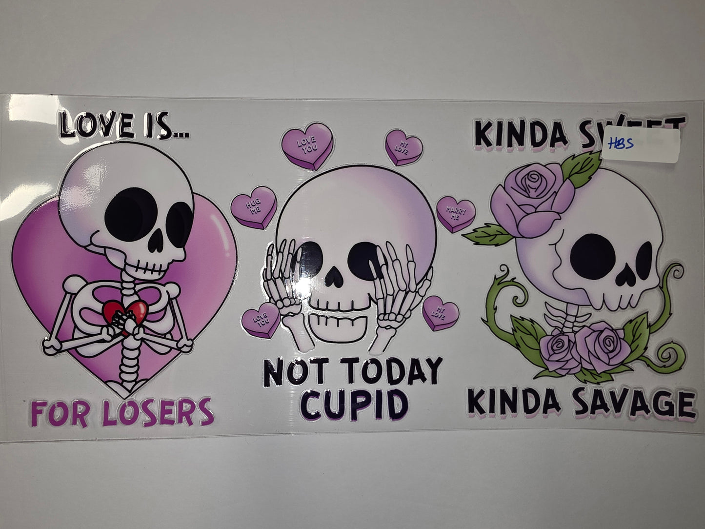 Gothic Skeleton Valentine Tumbler Wrap | Pink & Purple Skulls, Roses, Hearts | Sublimation Design