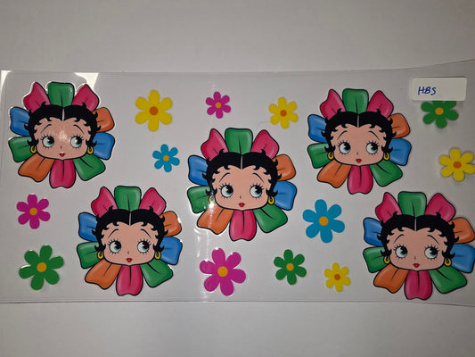 Betty Boop Flower Power Tumbler Wrap | Retro Cartoon Design | Vibrant Colors