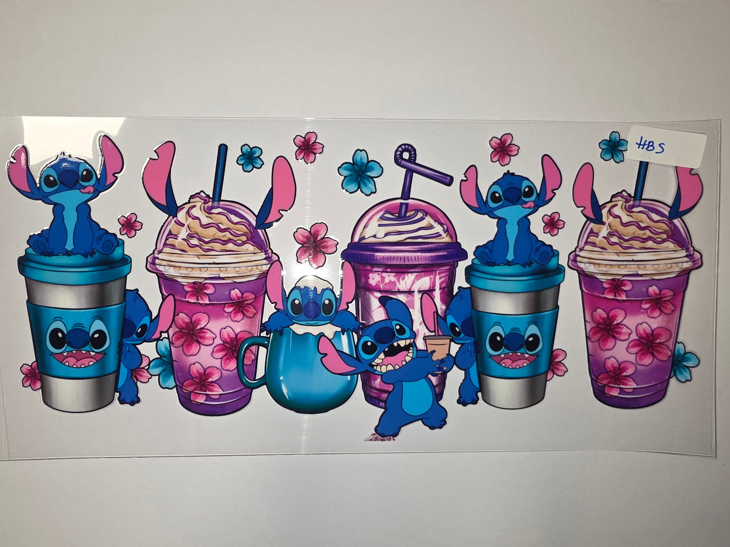 Cute Stitch & Cherry Blossom Tumbler Wrap | Blue, Pink, Purple Drinkware Design