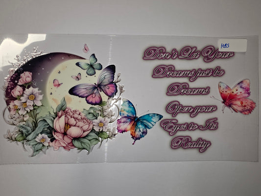 Dreamy Butterfly & Floral Moon Tumbler Wrap | Pink, Purple, Teal | Inspirational Quote