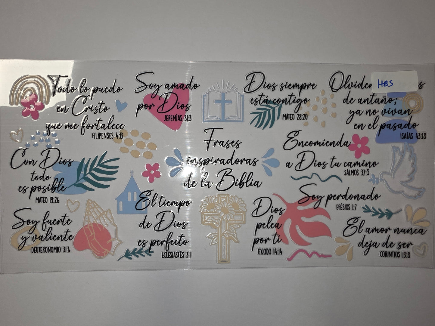 Inspirational Bible Verse Tumbler Wrap | Spanish Christian Quotes | Pastel & Metallic Accents