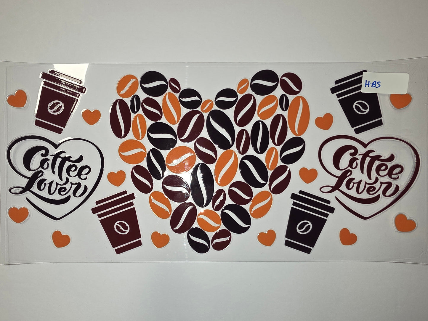 Coffee Lover Tumbler Wrap - Heart Coffee Beans & Cups - Brown, Orange, Black