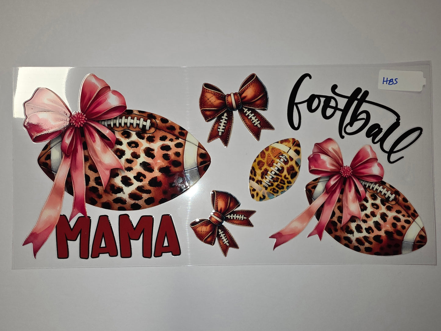 Leopard Print Football Mama Tumbler Wrap with Pink & Brown Bows - Game Day Style